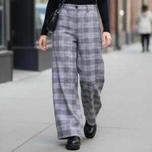 American Eagle Plaid Cotton Wide Leg Trouser Pants Academia 70s